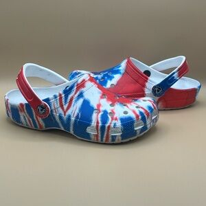 Crocs Classic Clogs Tie Dye USA Red Blue Slip On - Women’s Size 8 KID’S Size 6